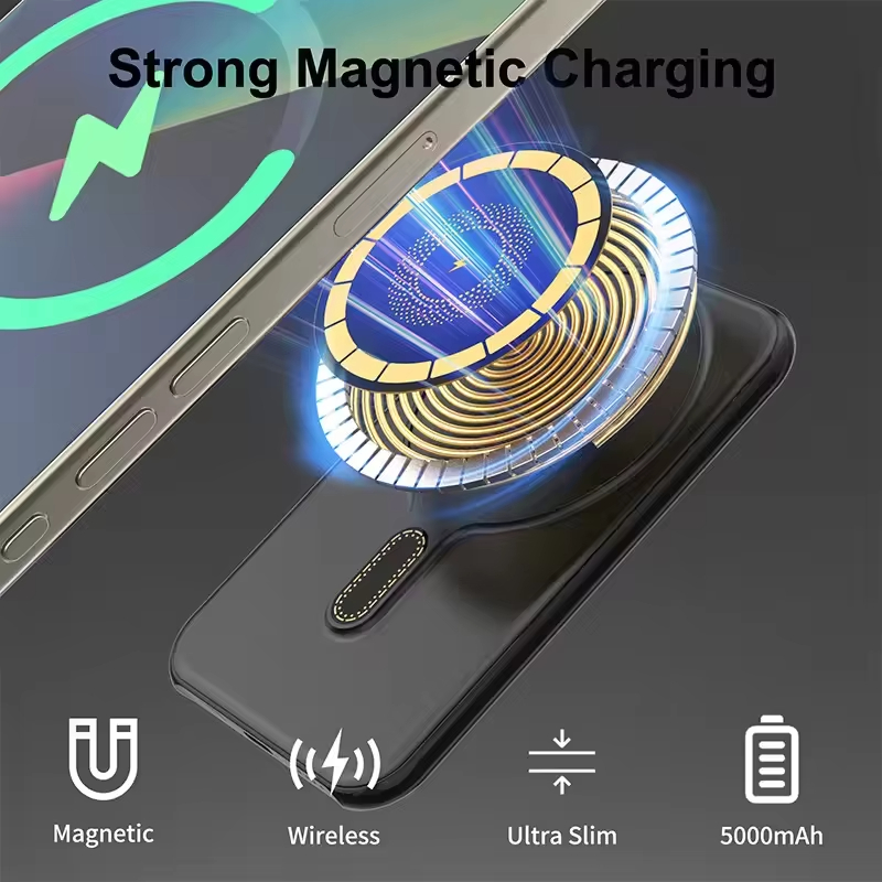Ultra Slim Portable Mini Power Bank 5000mAh 15W Wireless Portable Power Bank Magnetic Powerbank