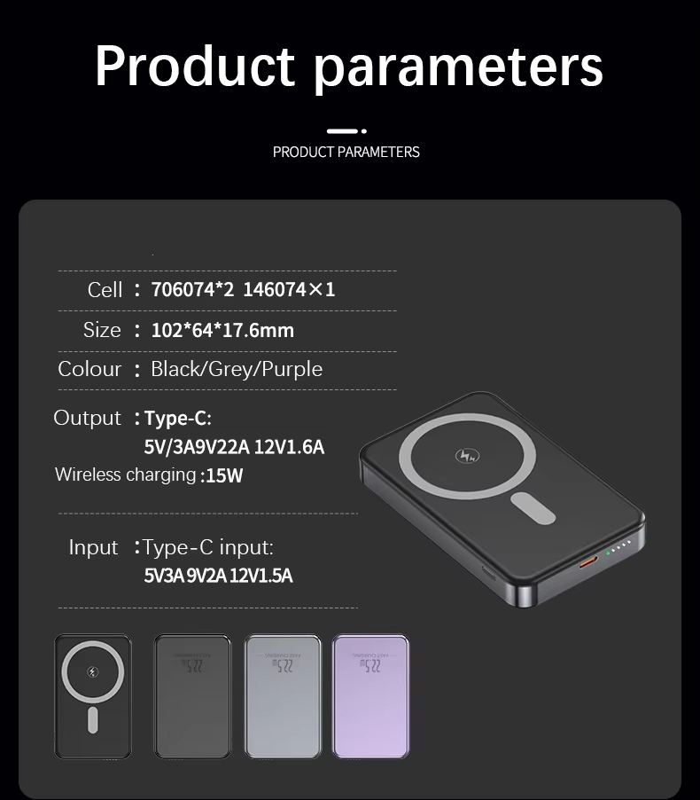 Light Thin Slim Design 10000mah Magnetic Wireless Power Bank Fast Charging PD20W