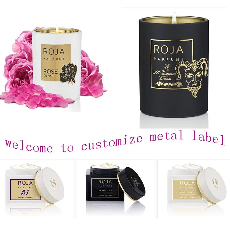 Accept custom logo embossed metal label brand perfume stickers designed for custom stickers