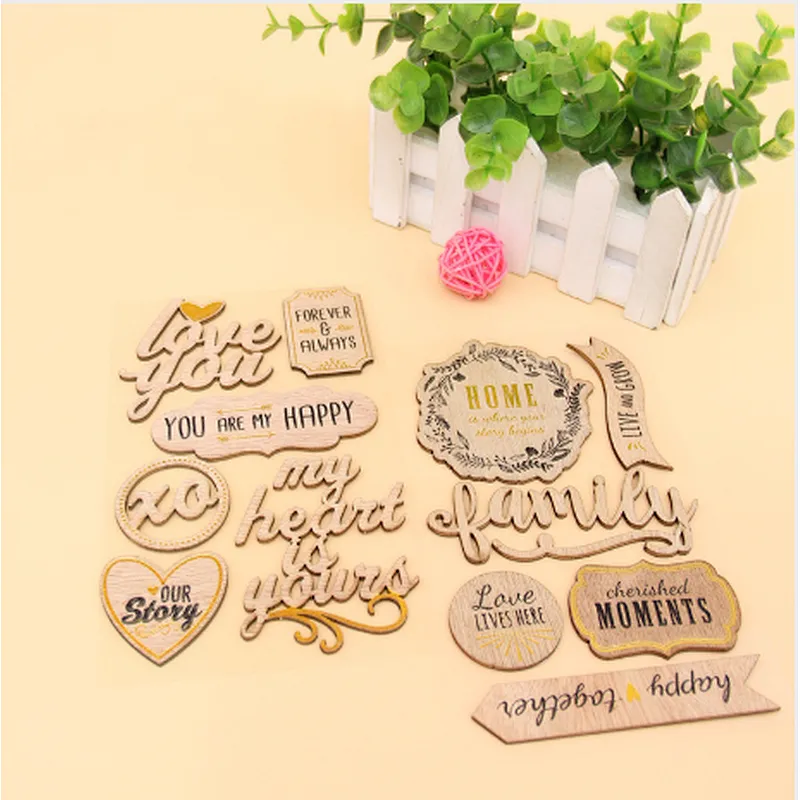custom red heart wood sticker clothing tag logo label wooden stickers