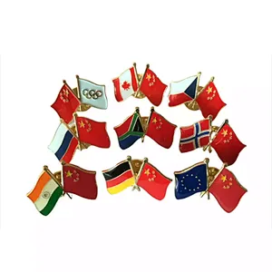 Promotional Gift Friendly All Countries Cross Pin Double Flag Lapel Pins Badge