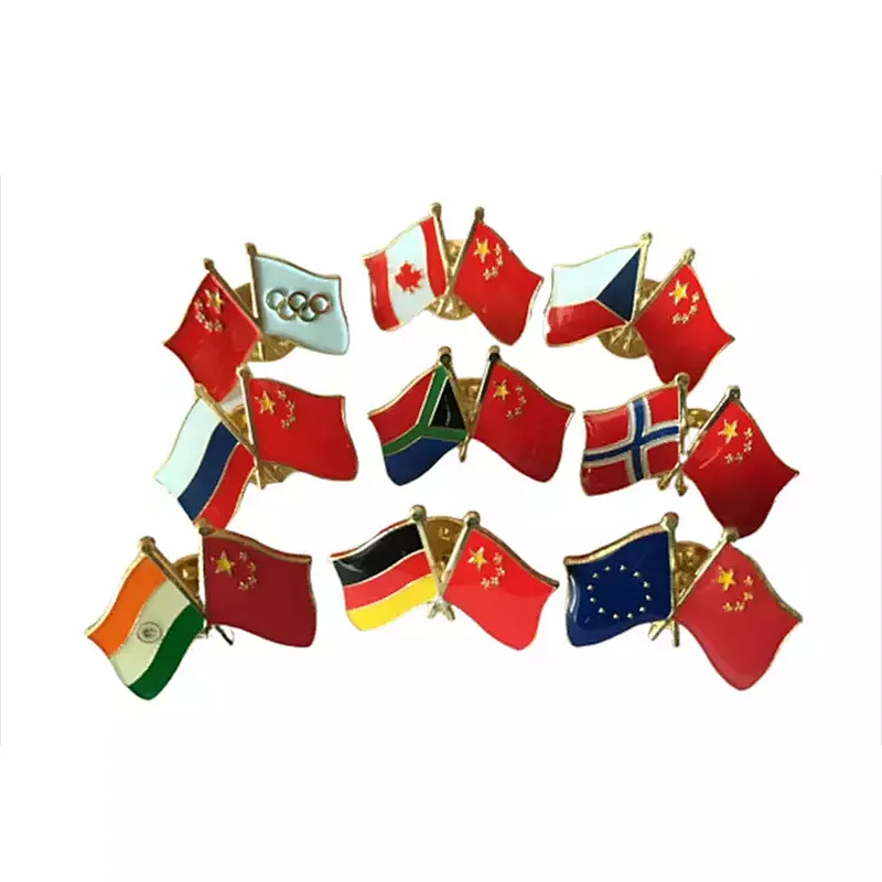 Promotional Gift Friendly All Countries Cross Pin Double Flag Lapel Pins Badge