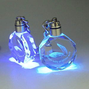 Wholesale Octangle shaped 3D Laser Engraving Crystal Car Logo Glass Keychain for Promotional Gift Items