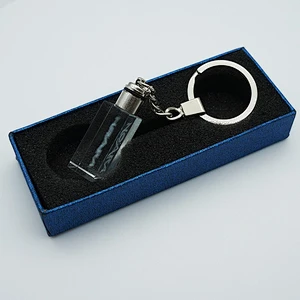 Fashion 3D Laser Engraved Light Up Transparent Crystal Budget Keyring/LED Flashlight Crystal Key Chains For Gift