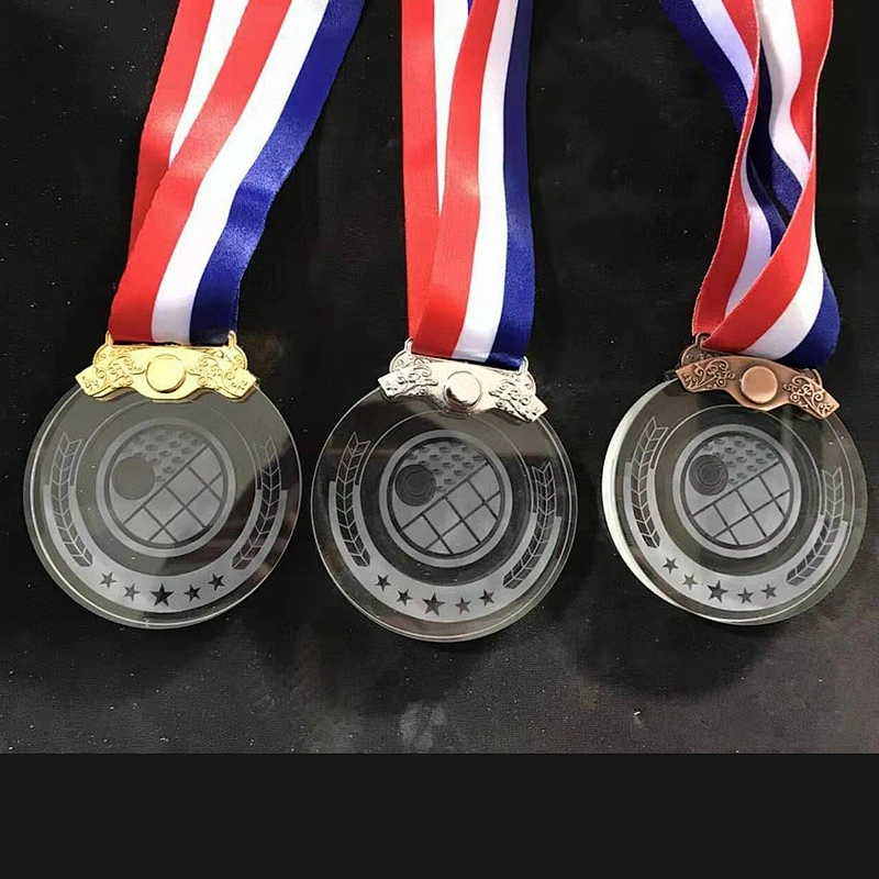 Custom blank Round Mini  Glass metal Award Crystal  Medals& Medallion For Sports Souvenirs Gifts