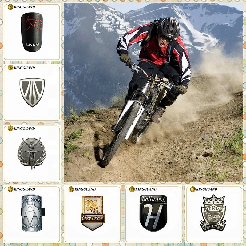 custom design High Quality brand logo model 3m adhesive 3d embossed metal bike head tube badge sticker label