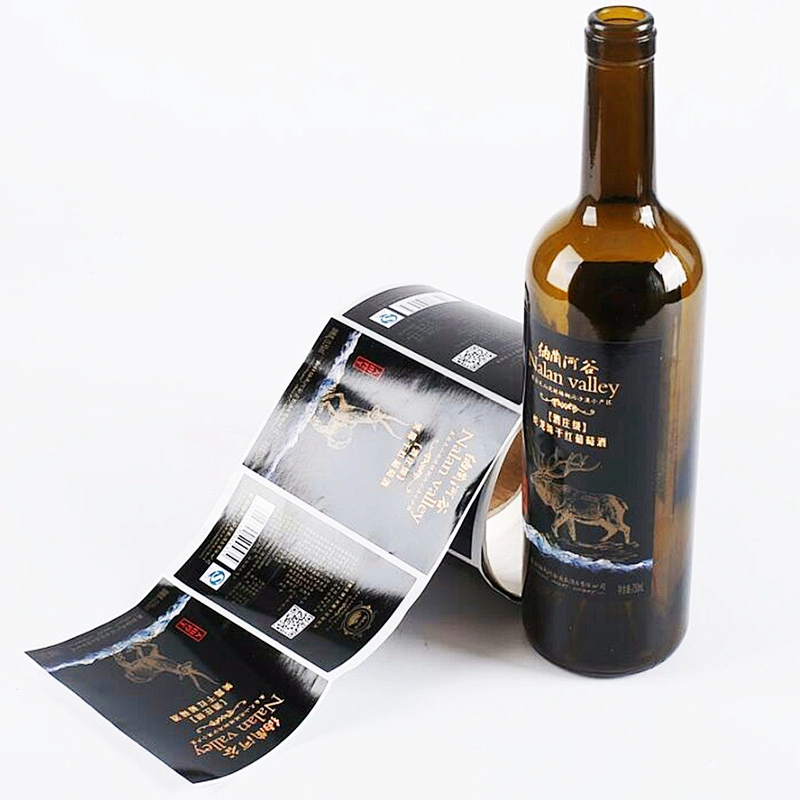 Custom wine roll bottle label vinyl waterproof 3m printing logo sticker