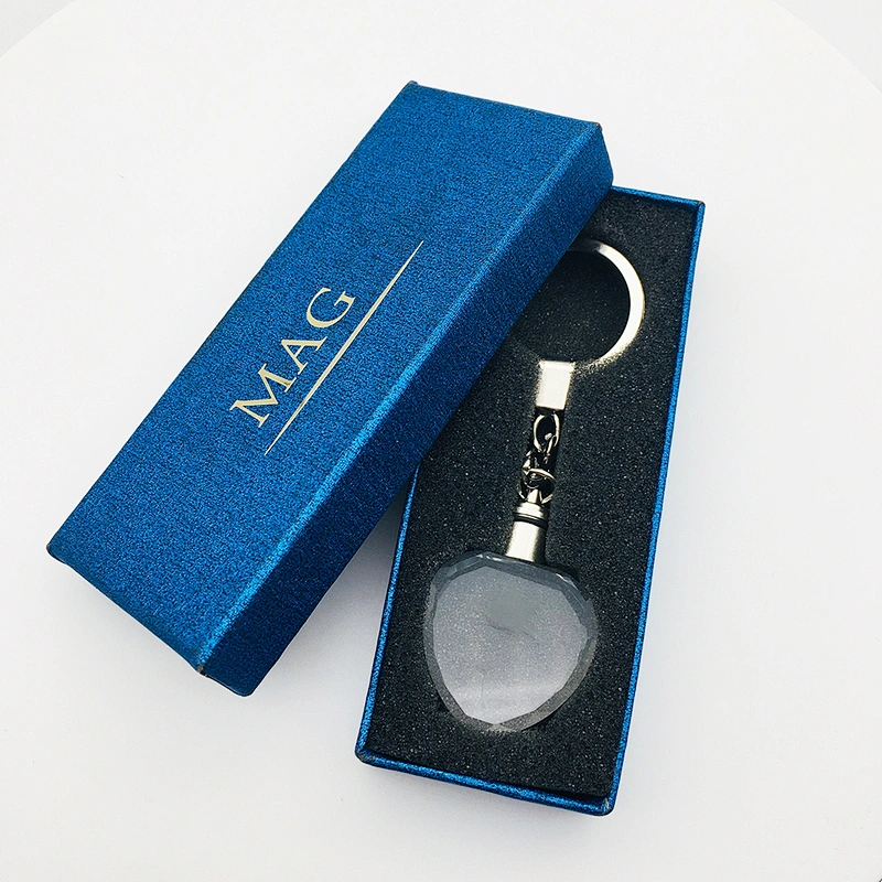 Wholesale Octangle shaped 3D Laser Engraving Crystal Car Logo Glass Keychain for Promotional Gift Items