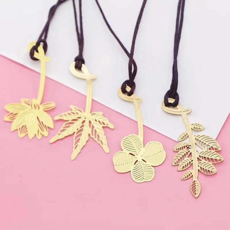 Customized hollow  with tassels Creative Brass Flower Shape metal thin Bookmarks Mini Bookmark