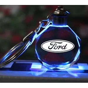 Custom new luxury cheap 3d laser engraving car brand/empty logo led crystal/acrylic/glass keychain light changing with photo