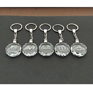 Fashion 3D Laser Engraved Light Up Transparent Crystal Budget Keyring/LED Flashlight Crystal Key Chains For Gift