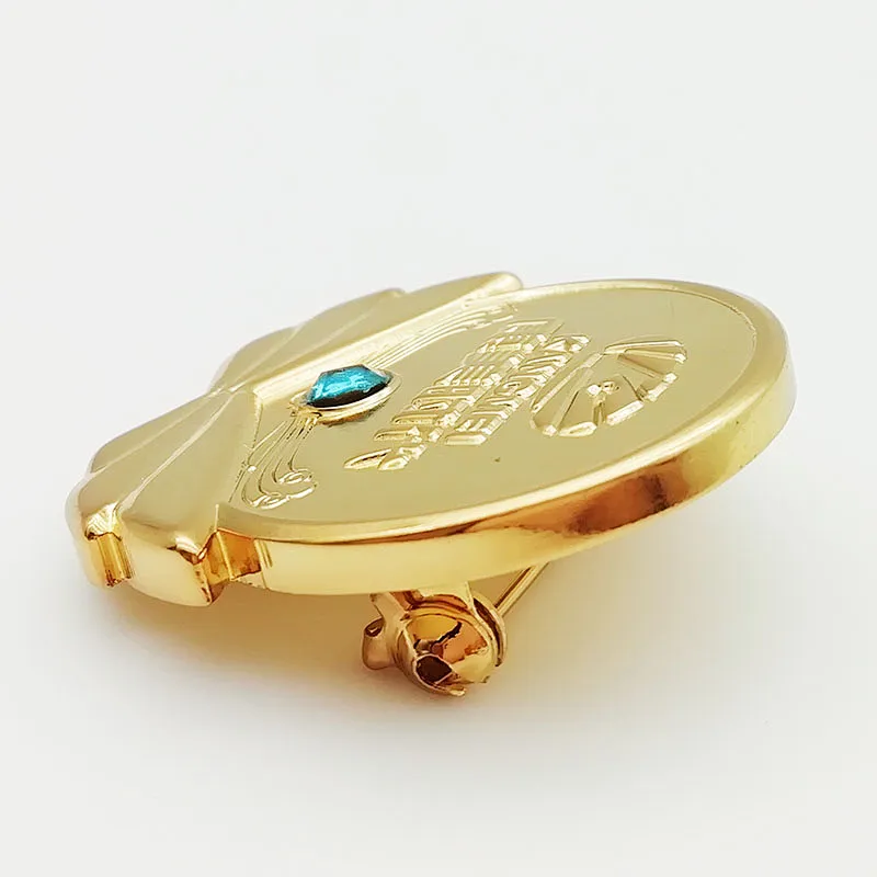 best seller 2019 Custom luxury 3d golden club lapel round pin metal id badge pin with Blue crystal for clothing labels custom