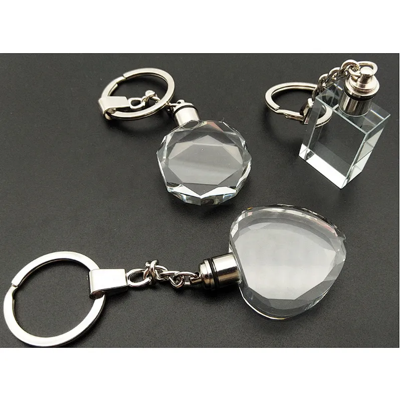 Customized Logo 3D Laser Engraving Crystal Glass Keychain Blank Keychain photo for Promotional