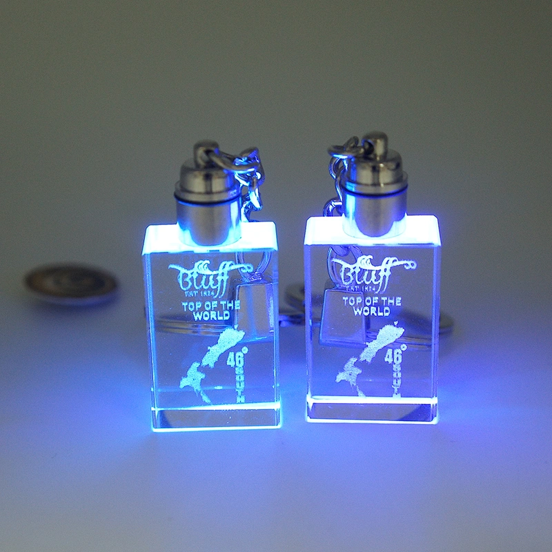 Wholesale Octangle shaped 3D Laser Engraving Crystal Car Logo Glass Keychain for Promotional Gift Items