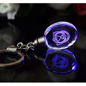 Wholesale promotion gift customized logo engraving LED lamp transparent crystal key ring for souvenir
