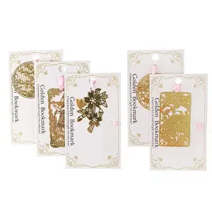 Customized hollow  with tassels Creative Brass Flower Shape metal thin Bookmarks Mini Bookmark