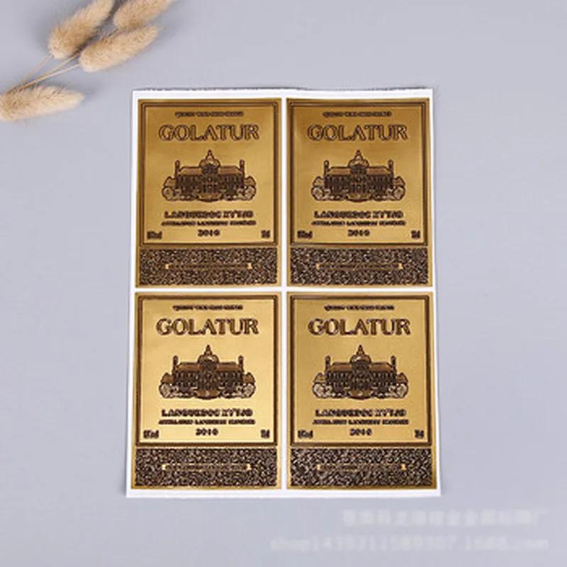 Custom printed stamping embossed metal drum label self-adhesive aluminum foil sticker