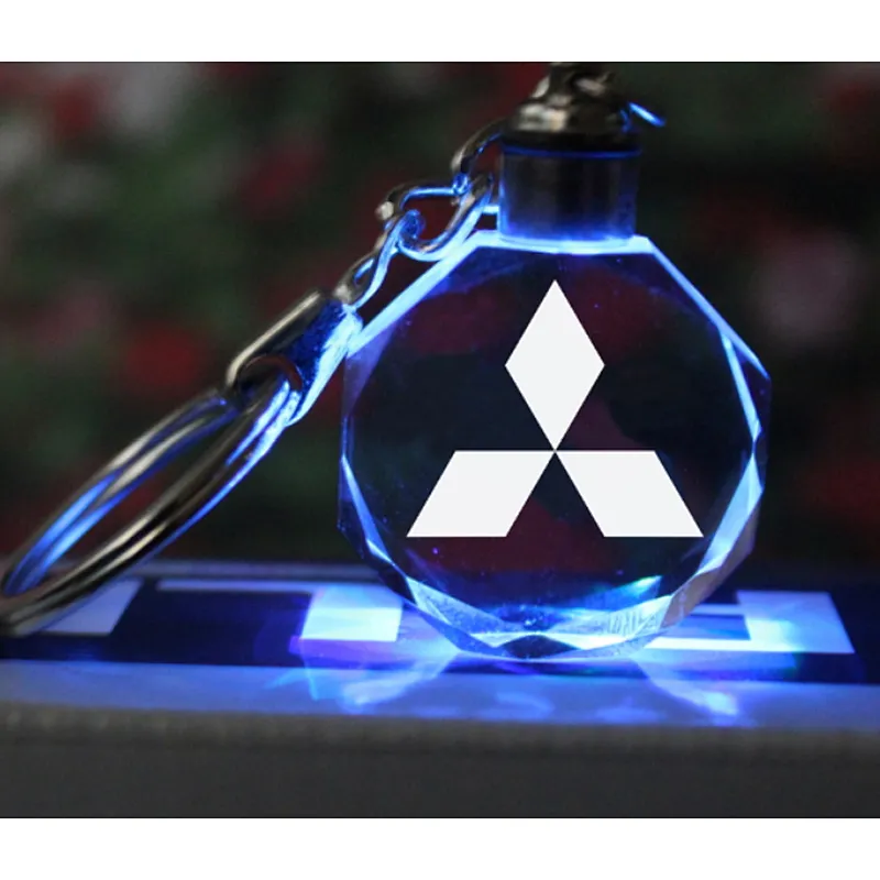 Custom new luxury cheap 3d laser engraving car brand/empty logo led crystal/acrylic/glass keychain light changing with photo