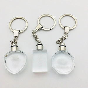 Wholesale Octangle shaped 3D Laser Engraving Crystal Car Logo Glass Keychain for Promotional Gift Items