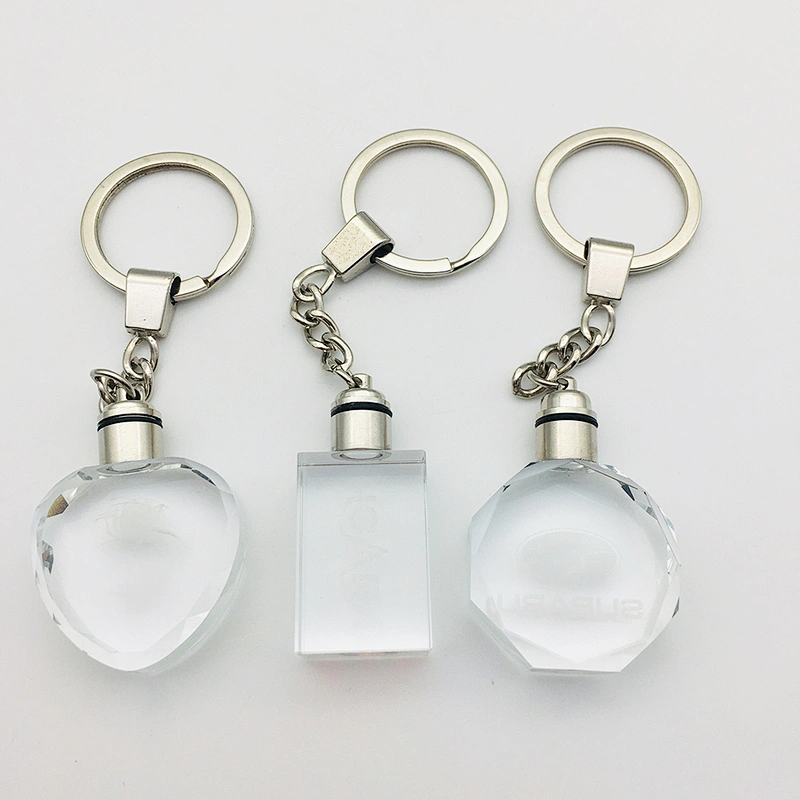 Wholesale Octangle shaped 3D Laser Engraving Crystal Car Logo Glass Keychain for Promotional Gift Items