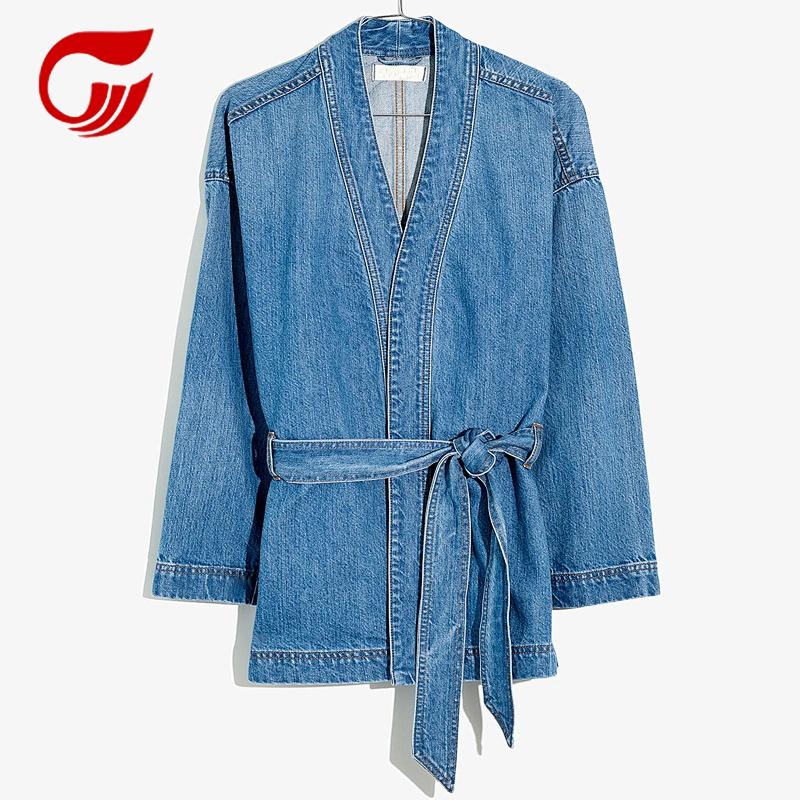 Wrap Cotton fashion women denim jean Latest winter blue ladies jacket