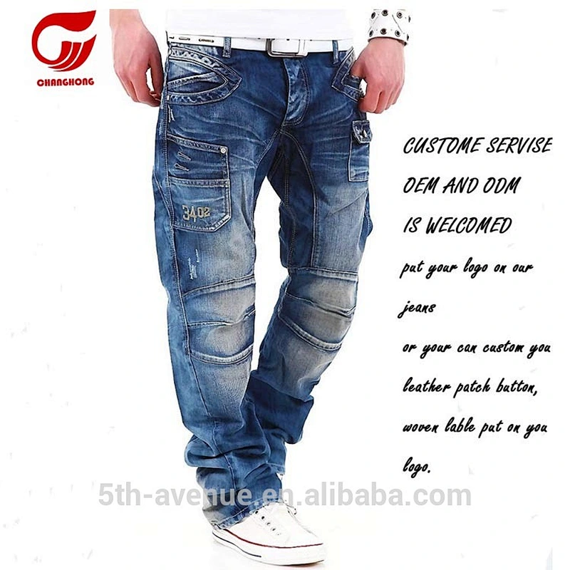 wrinkle wave patch casual new style loose denim surplus jean for men