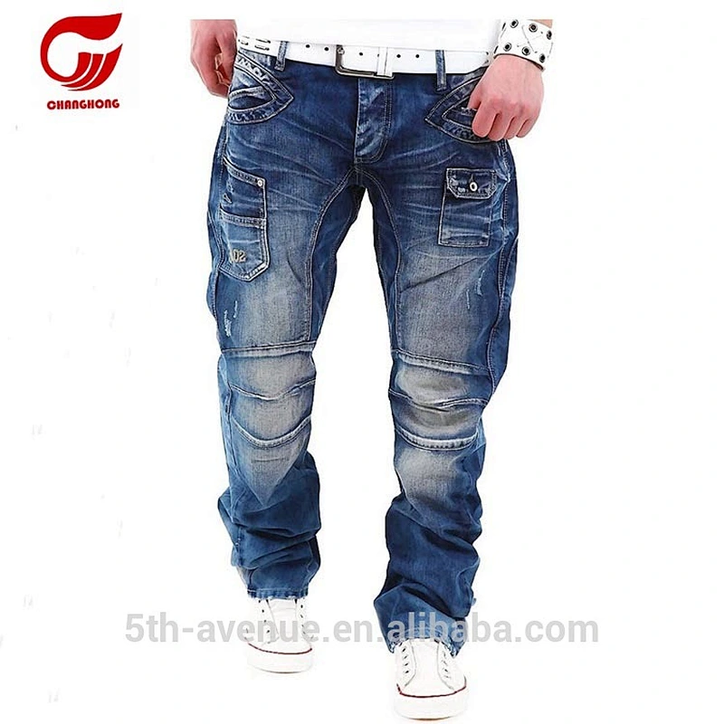 wrinkle wave patch casual new style loose denim surplus jean for men