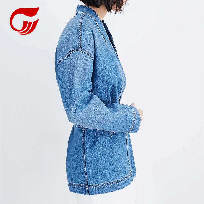 Wrap Cotton fashion women denim jean Latest winter blue ladies jacket