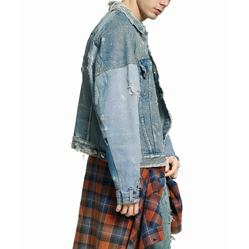 fashion custom medium man blue crop jean jacket