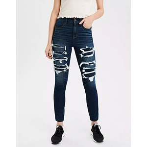 Hot-sale street style ripped patches dark blue Women jeans