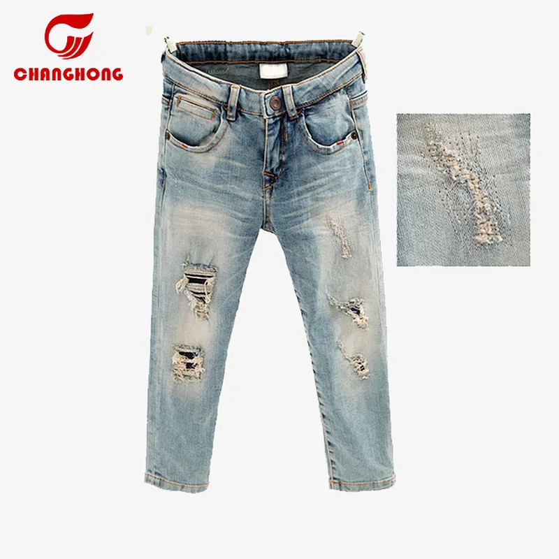 Spring New Fashion Children Boys Ripped Distress Kids Jeans Pant