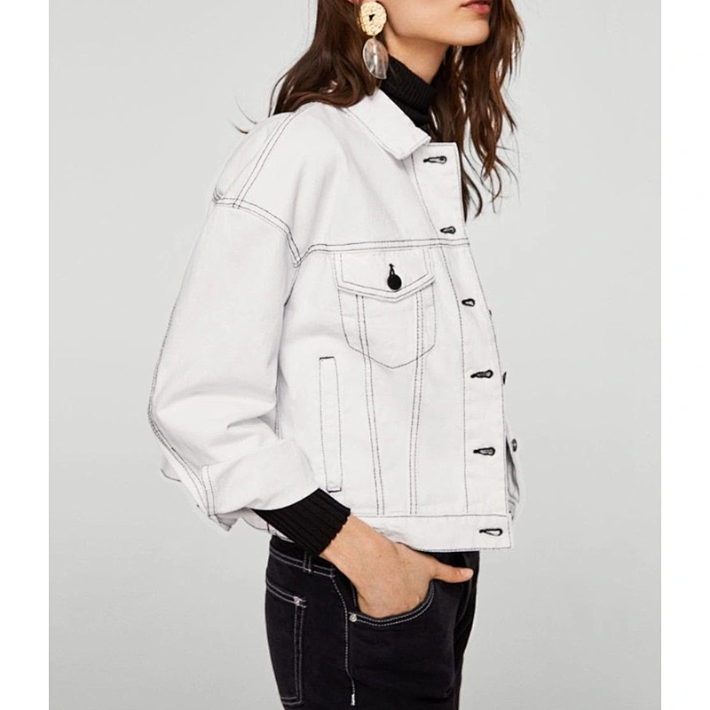 custom windbreak pure white woman winter denim jacket