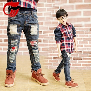 casual style boys kids ripped damaged jeans