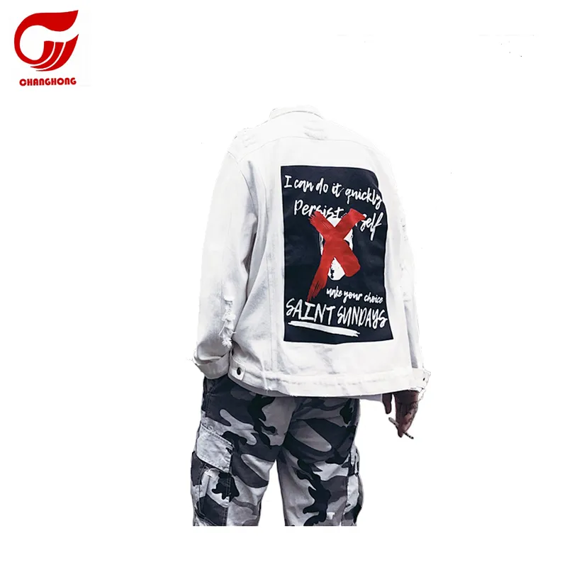 white designer denim jean jacket with hood wholesale china