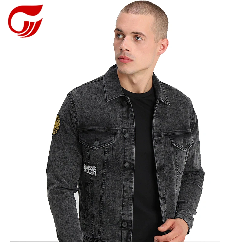 black color men jean motorcycle jacket