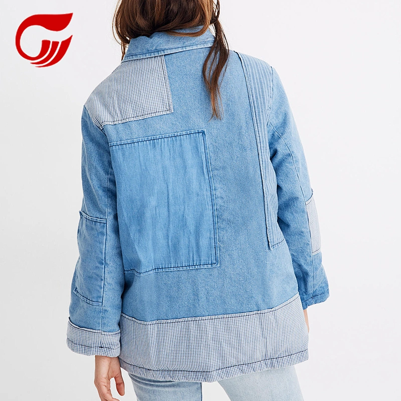 Wholesale patches light washing long lady jacket