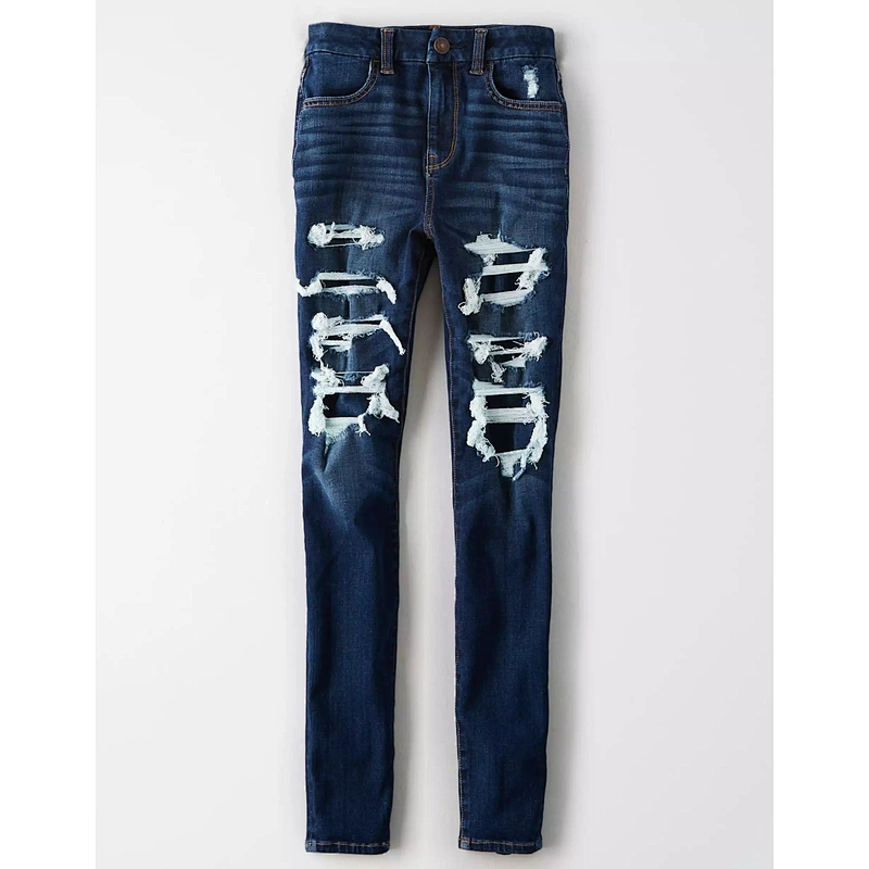 Hot-sale street style ripped patches dark blue Women jeans