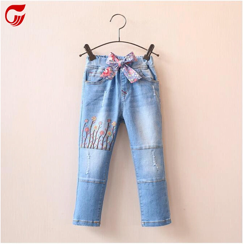 Autumn Fashion Embroidery Flowers Kids Pants For Girls