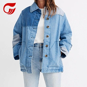 Wholesale patches light washing long lady jacket