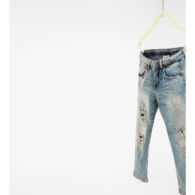 Spring New Fashion Children Boys Ripped Distress Kids Jeans Pant