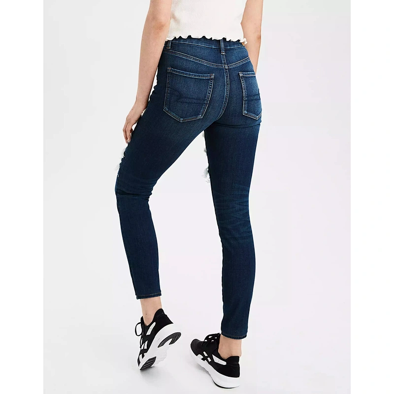 Hot-sale street style ripped patches dark blue Women jeans