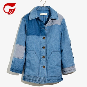 Wholesale patches light washing long lady jacket