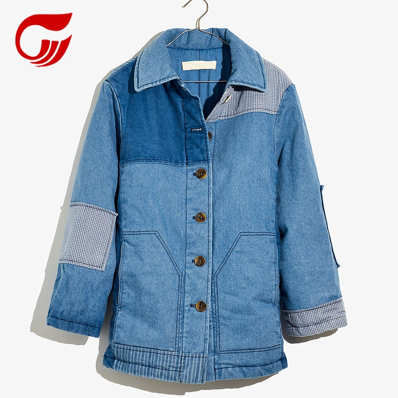 Wholesale patches light washing long lady jacket