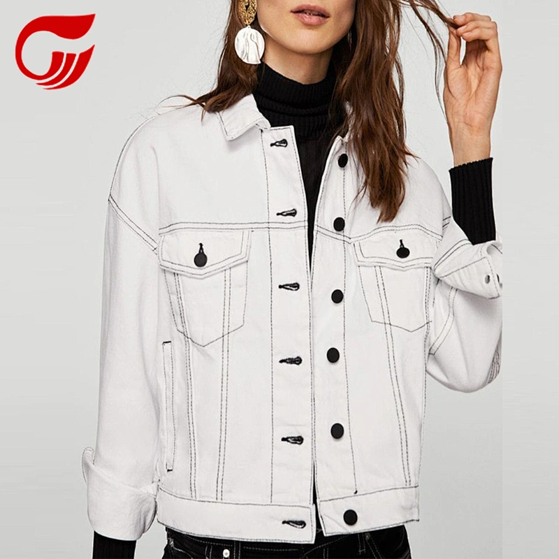custom windbreak pure white woman winter denim jacket