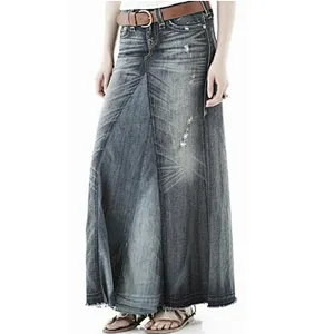 long vintage denim jean skirt woman