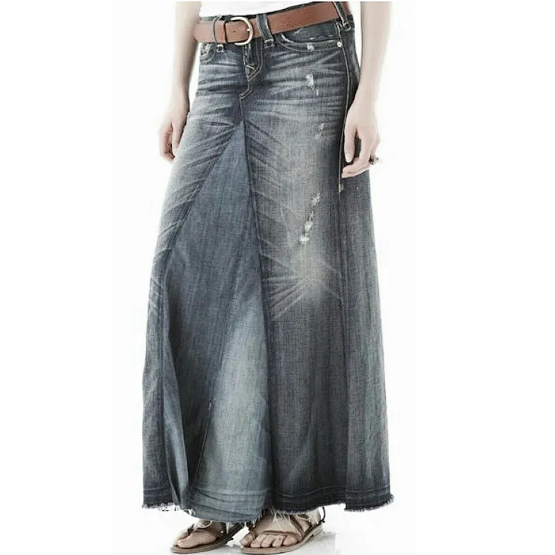 long vintage denim jean skirt woman