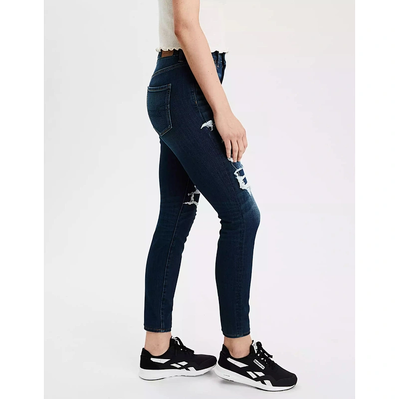 Hot-sale street style ripped patches dark blue Women jeans