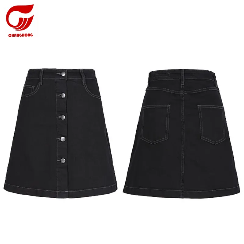 fashion simple black A line jeans skirt denim short skirt