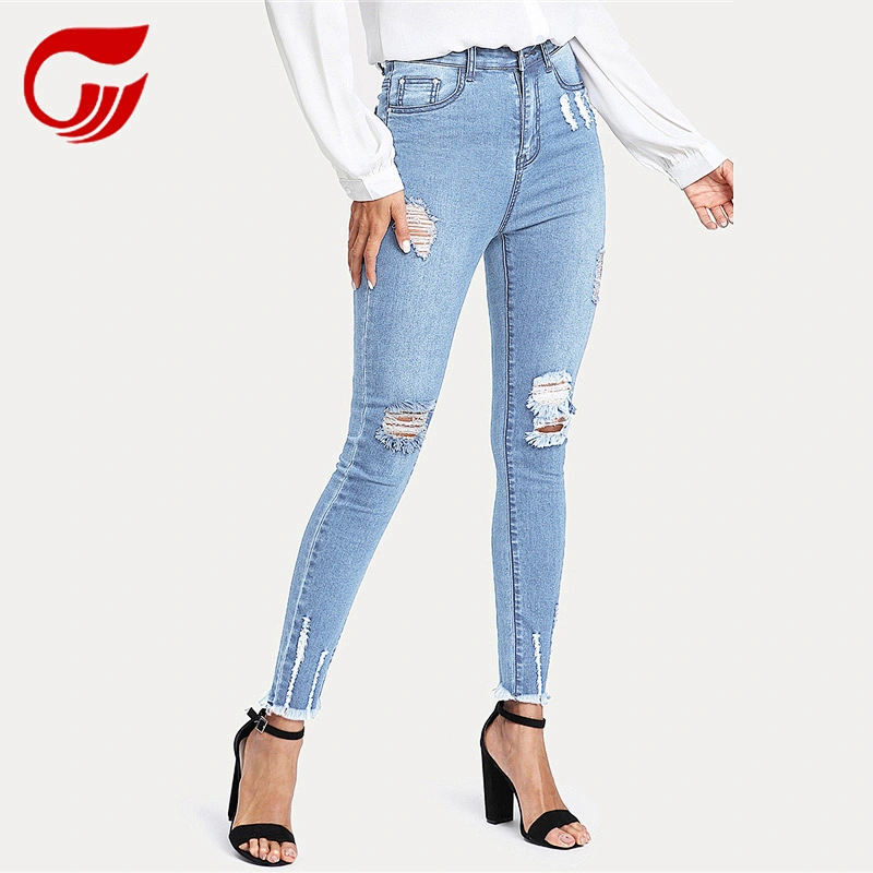 spandex yarn loose ripped frayed women jeans