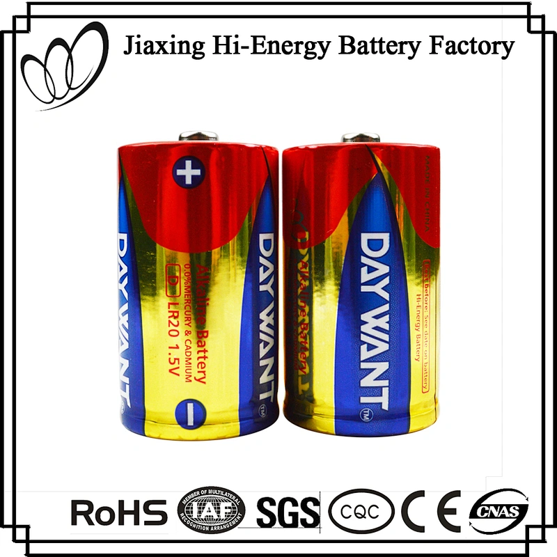 Top Quality LR20 Aluminum Foil Jacket D Alkaline Battery